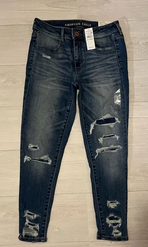American Eagle Outfitters Women's Dark Blue Distressed Jeans thumbnail 1