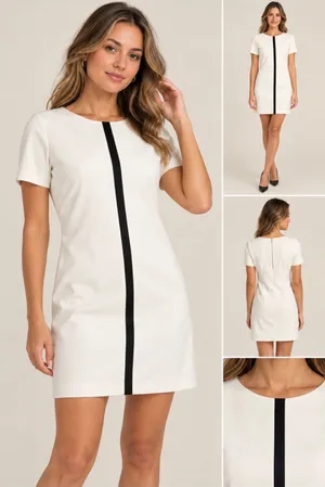 Betsey Johnson White Black Stripe Shift Dress Size 6 Bridal Sorority thumbnail 2