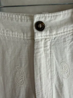 ZARA Pants Linen Wide-Leg White embroidered size 2 thumbnail 4