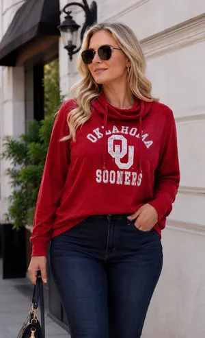 THE ORIGINAL RETRO BRAND Crimson Red Cowl Neck Pullover Distressed OU sz Large thumbnail 1