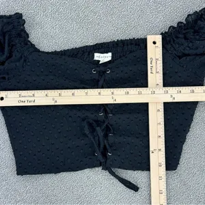 Aeropostale Clip Dot Lace Up Off The‎ Shoulder Crop Top Black Medium Sheer Indie thumbnail 13