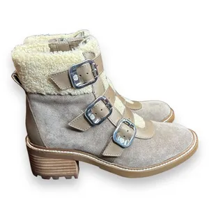 Vince Camuto Klerica Leather and Faux Fur Moto/Hiker Boot Taupe Size‎ 7M thumbnail 4
