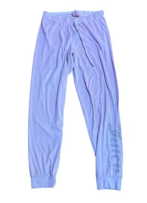 Juicy Couture Womens Light Pink Velour sleep-ware Lounge Pants Sequin “Juicy” Sz thumbnail 1