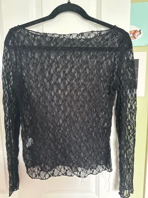 Boat neck lace shirt Black Size XL thumbnail 1