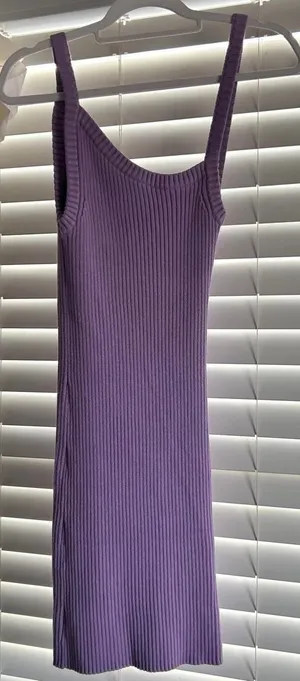 Michael Costello REVOLVE amari Lilac Ribbed Knit mini Dress Small asymmetrical thumbnail 1