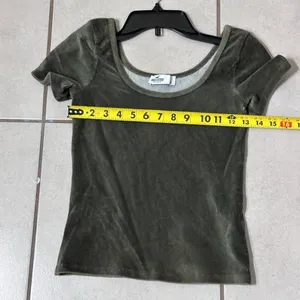 Hollister Women Green Suede Ribbed Crop‎ Top size Small thumbnail 7