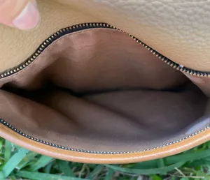 Fossil Crossbody Satchel Tan Brown Pebbled Leather multi pocket thumbnail 11