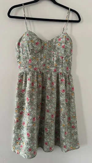 Sage Green Ditsy Floral Mini Dress Large Cottagecore Romantic Sundress Casual thumbnail 1