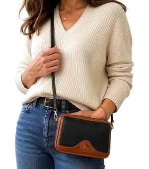 Dooney & Bourke Black Pebbled Leather Crossbody Wallet Organizer Brown Trim thumbnail 1