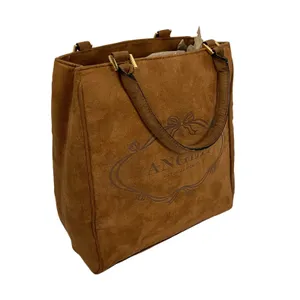 Victoria's Secret Angel Brown Faux Suede‎ Tote Bag Trellis Lining Vintage Y2k thumbnail 2