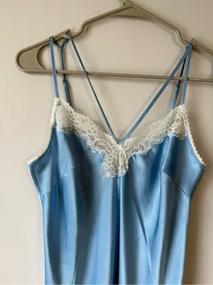 Victoria’s Secret Lace Trim Slip Dress Laungerie Floral Intimates Baby Blue S thumbnail 3