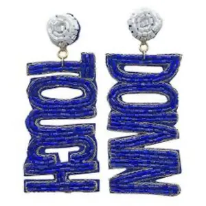 Boutique Touchdown Beaded Earrings‎ Women Blue White Football Game Day Statement thumbnail 1