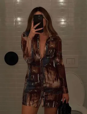 12th Tribe Brown Mesh Button Up Dress thumbnail 3