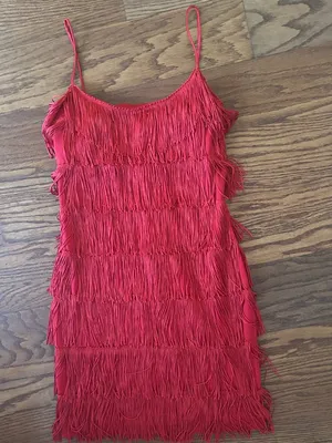 Vintage 90s Rare Roberta Red Fringe Flapper Mini Dress Size Small Cocktail thumbnail 3