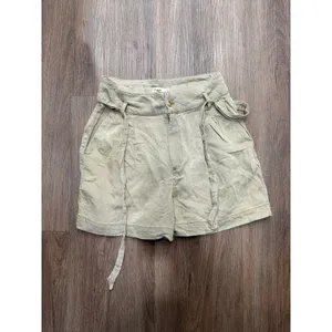 Faherty‎ Women Khaki Tan Linen Blend Pleated Tie Waist Shorts Size S High Rise thumbnail 2