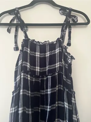 Trixxi Navy Blue White Plaid Tie Strap Mini Dress Small Beachy Coastal Cottagecore thumbnail 7