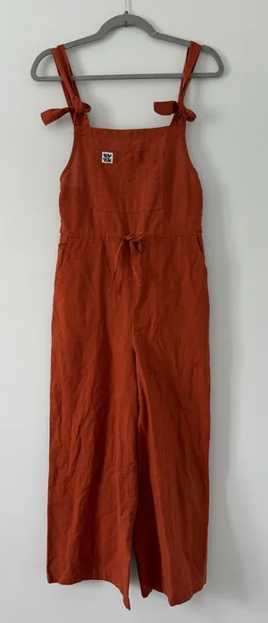 Lucy and Yak Organic Cotton Burnt Orange Wide Leg Dungarees Jumpsuit 2 thumbnail 1