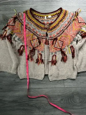 Moth Anthropologie Guajava Tan Salmon Button Cardigan Cropped Knit Open M Boho thumbnail 4