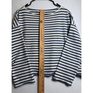 Aerie Women Blue Cream Striped Long Sleeve Boxy Boat Neck Top Size M thumbnail 9