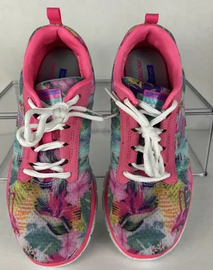 Skechers Flex Appeal Women’s Size 7 Memory Foam Pink Floral Bloom Sneakers thumbnail 1