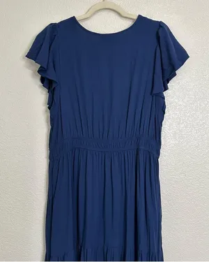 Knox Rose Navy Blue Flutter Short Sleeves Tiered Midi Dress, Size XL thumbnail 8