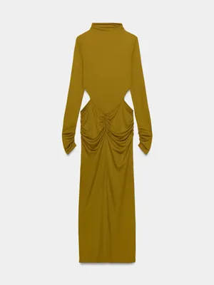 NWT ZARA FLOWY CUT OUT DRESS Body Con Olive Green Small Stretch thumbnail 7