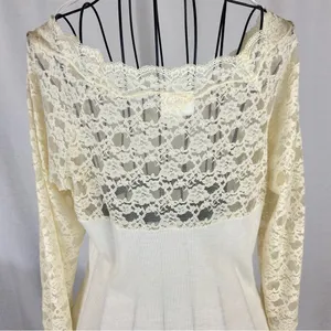 Free People Cream Lace Sleeved Romantic Fairycore Regencycore Ribbed Top thumbnail 12