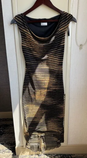 Vintage Y2K Charlotte Russe Black and Gold Sleeveless Cowl Neck Dress XS 90s thumbnail 1