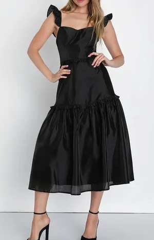 Lulus‎ Effervescent Aesthetic Black Tiered Ruffled Midi Dress XL Event Party thumbnail 1