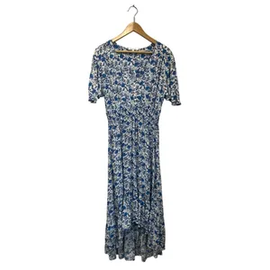 Abel‎ The Label Blue White Floral Midi Dress L Wrap V Neck Cottagecore Boho thumbnail 2