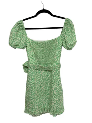 Zara Linen Blend Puff Sleeve Mini Dress in Light Green Floral Daisy Print Size S thumbnail 5