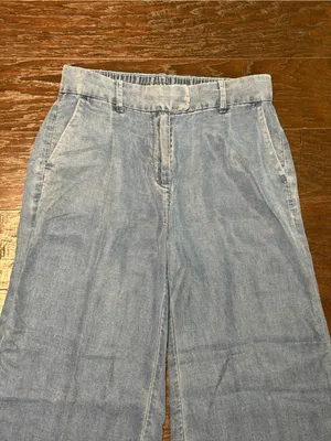 American Eagle Size 0 Wide Leg Chambray Trousers High Rise Blue thumbnail 4