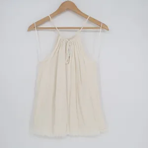 Promesa Beach Mini Dress Womens Medium White Halter Neck Raw Hem Button Details thumbnail 4