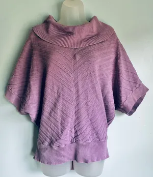 Knit Turtleneck Sweater Lavender Short Sleeve Medium Cottage thumbnail 1