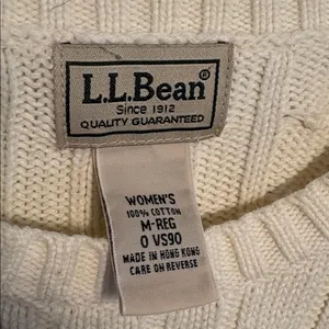 L.L. Bean Collegiate Preppy Women's Cream Cable Crewneck Sweater SZ M 100%Cotton thumbnail 2