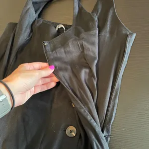 Anthropologie Black Linen‎ Asymmetrical Button Front Midi Dress XLP Petite thumbnail 10