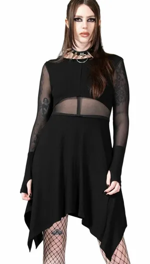 Killstar Ribbed Knit Dress with Thumbholes & Cutout Detail S thumbnail 1