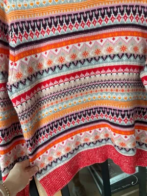J. Crew Fair Isle lambswool sweater Cropped Crewneck knit Bright Cerise Peony thumbnail 3