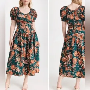 Ulla Johnson Golda Orange Floral-Print Cut-Out Cotton-Poplin Midi Dress‎ thumbnail 3