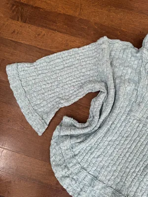 Free people Light blue hooded oversized knit sweater poncho with bell sleeves thumbnail 3