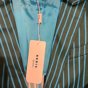 Akris $1390 MSRP Green and Blue Striped Blazer Jacket thumbnail 4