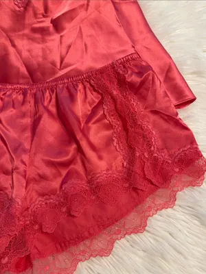 Silky Lace Trim Cami & Shorts Sleep Set - Red top is size L bottom size XL new thumbnail 2