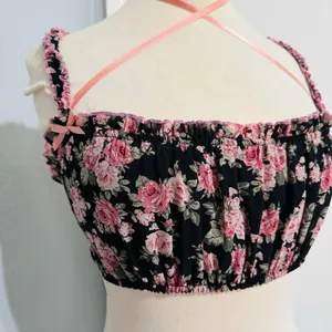 Cider Women‎ Floral Black and Pink Spaguetti straps Cropped Tank Top Size S thumbnail 5