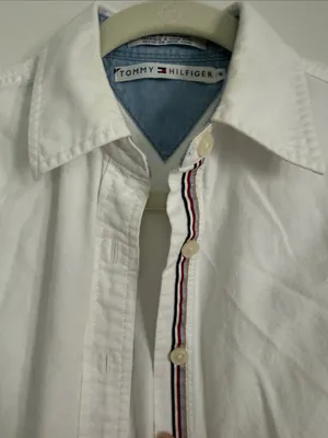 Tommy Hilfiger White Long-Sleeve Casual Button-Down Shirt with Subtle Trim thumbnail 2
