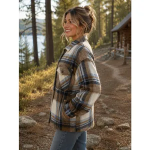 ZARA Wool Alpaca‎ Plaid Shacket Shirt Jacket Pockets Outdoors Preppy Medium thumbnail 4