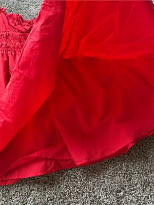 Red Peasant-Style Puff Sleeve Dress thumbnail 3