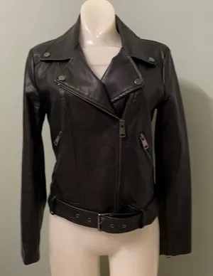 Elodie Black Leather Biker Motorcycle Jacket thumbnail 1
