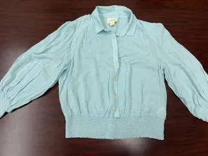 Maeve by Anthropologie Light Blue Rosa Swiss Dot Banded Bottom Blouse- Large thumbnail 1