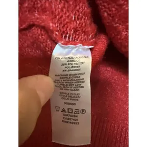 LOFT Women pullover sweater Sz L Red Solid Casual Cozy Crew Fisherman thumbnail 8