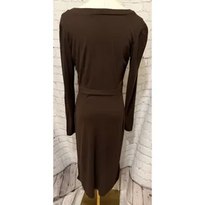 Ann Taylor LOFT Brown Pullover V Neck Dress Long Sleeve Rayon Blend Size 4 thumbnail 4